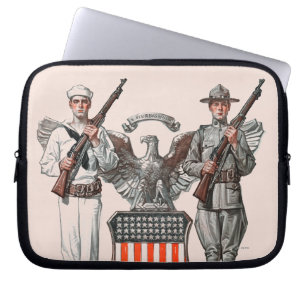 Housse Pour Ordinateur Portable Soldat, marin et bouclier des États-Unis