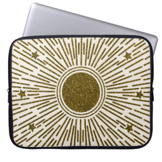 Housse Pour Ordinateur Portable Soleil doré rayonnant, rayons vintages.