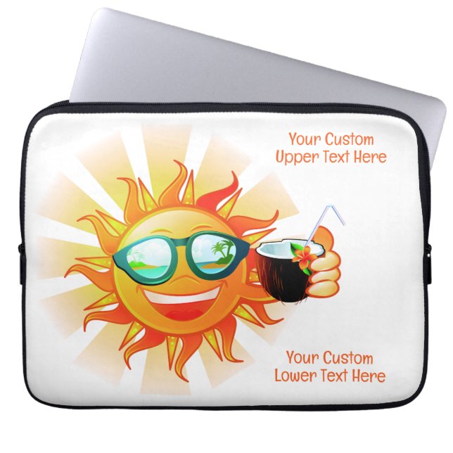 Housse Pour Ordinateur Portable Soleil Tropical Texte Personnalisé (Devant)