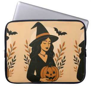Housse Pour Ordinateur Portable Sorcière d'automne avec Citrouille Halloween vin
