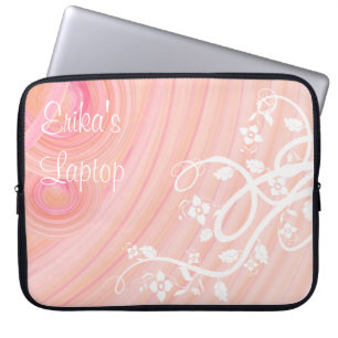 Housse Pour Ordinateur Portable Spirales de pêche, en filigrane, et fleurs