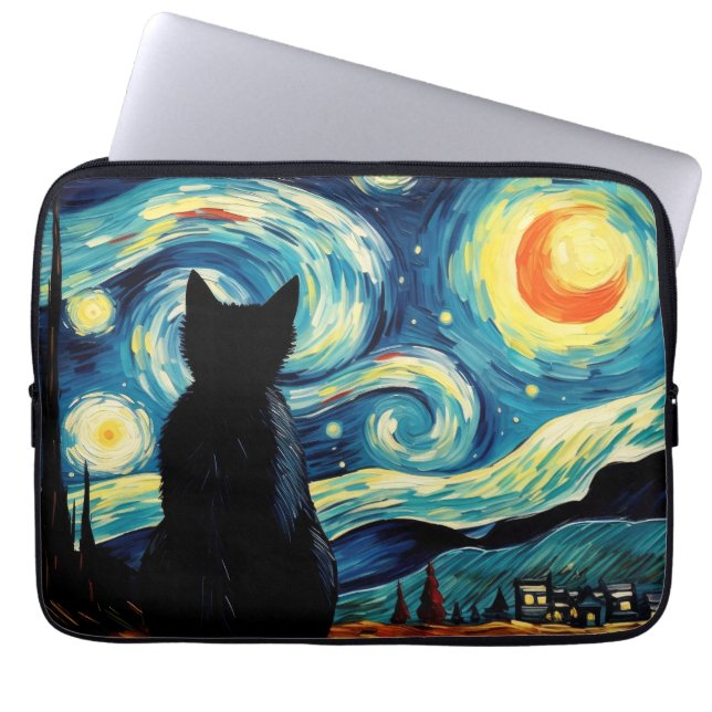 Housse Pour Ordinateur Portable Starry Night Cat (Devant)