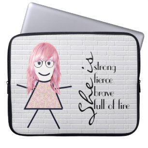 Housse Pour Ordinateur Portable Stick Girl with Hair and Inspirational Quote