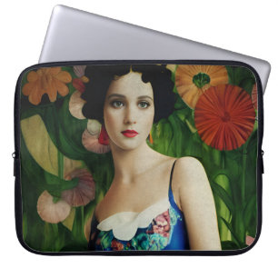 Housse Pour Ordinateur Portable Style Art Déco Elégant Femme avec Grandes Fleurs A
