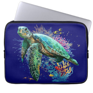Housse Pour Ordinateur Portable Style d'aquarelle sous-marine de tortue marine