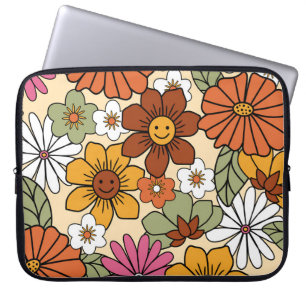Housse Pour Ordinateur Portable Style les années 70 coloré style rétro motif flora