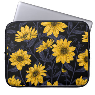 Housse Pour Ordinateur Portable Sunroot, tournesol sauvage en jaune et bleu
