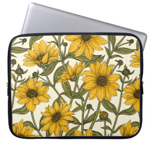 Housse Pour Ordinateur Portable Sunroot, tournesol sauvage sur blanc
