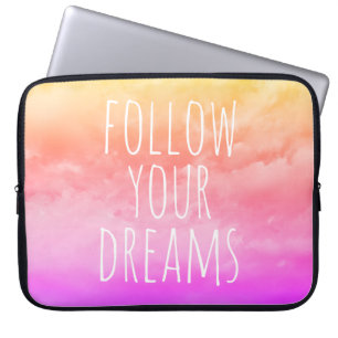 Housse Pour Ordinateur Portable Sunset Pink Suivez vos rêves Citer Portable Sleeve