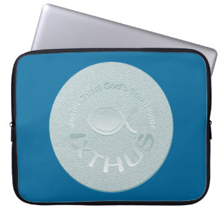 Housse Pour Ordinateur Portable Symbole chrétien de poissons d'IXTHUS - ARGENT