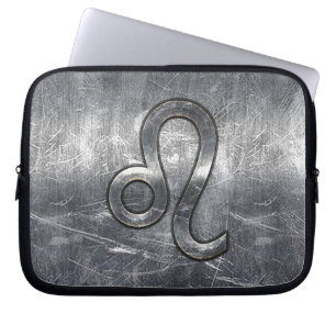 Housse Pour Ordinateur Portable Symbole Leo Zodiac en Acier Argent