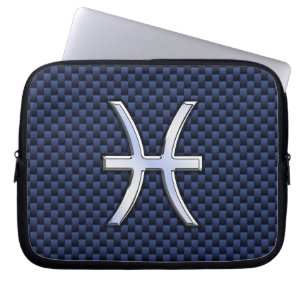 Housse Pour Ordinateur Portable Symbole zodiaque Poissons Marine Blue Carbon Fiber