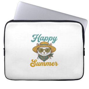 Housse Pour Ordinateur Portable T-shirt design vintage gravure chat été heureux_1
