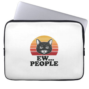Housse Pour Ordinateur Portable T-shirt drôle de chat noir Ew personnes rétro couc