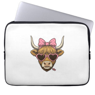 Housse Pour Ordinateur Portable T-shirt vintage Cute Highland Cow Heart Lunettes D