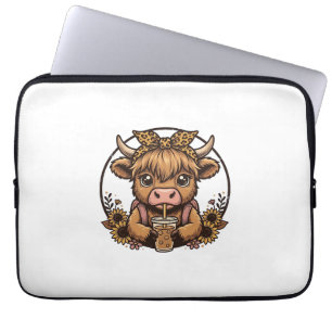 Housse Pour Ordinateur Portable T-shirt vintage fleur de soleil café vache des Hig