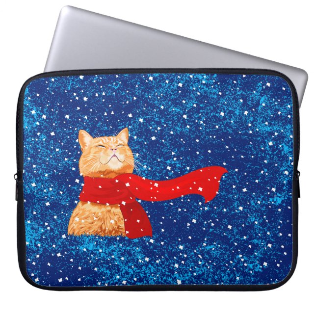 Housse Pour Ordinateur Portable Tabby aime la neige (Devant)