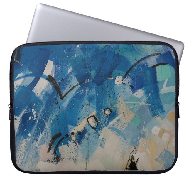 Housse Pour Ordinateur Portable Tableau abstrait bleu et blanc (Devant)