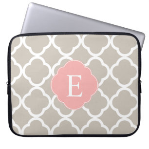 Housse Pour Ordinateur Portable Tan Peach rose Quatrefoil Monogramme