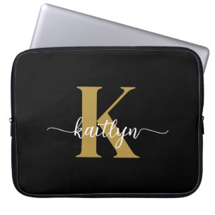 Housse Pour Ordinateur Portable Tapis de sol monogrammé en noir et or
