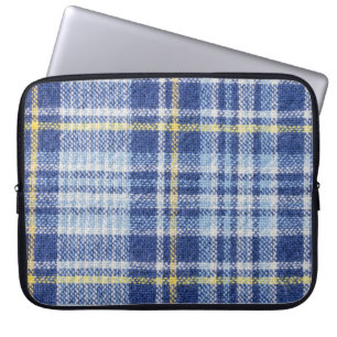 Housse Pour Ordinateur Portable Tartan jaune bleu : Plaid tendance