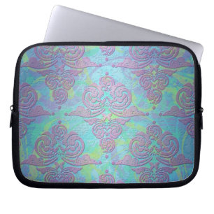 Housse Pour Ordinateur Portable Teal Pourpre Bleu Rose Floral Damassé