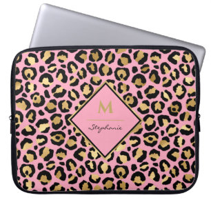 Housse Pour Ordinateur Portable Tendance Noir Rose et Or Imprimé Léopard  Monogram