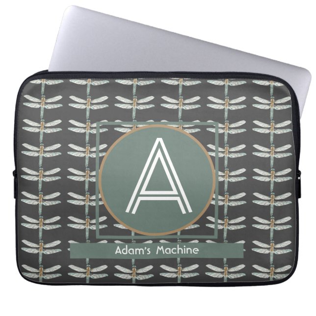HOUSSE POUR ORDINATEUR PORTABLE TENDANCE NOIRE PERSONNALISÉE DRAGONFLY (Devant)