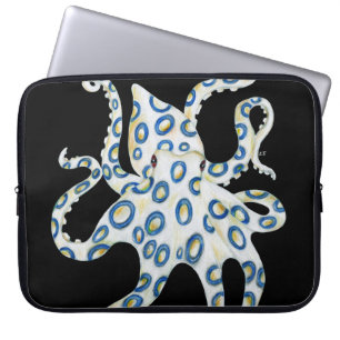 Housse Pour Ordinateur Portable Tentacules bleues de noir de poulpe d'anneau