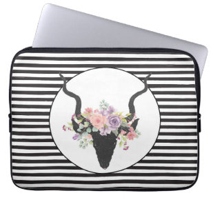 Housse Pour Ordinateur Portable Tête de cerf silhouette décorée de roses
