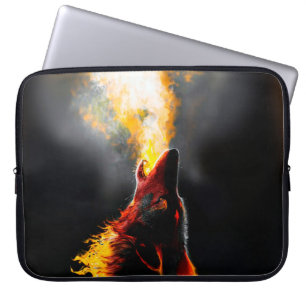 Housse Pour Ordinateur Portable Tête du loup de feu agressif