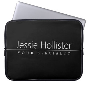 Housse Pour Ordinateur Portable Texte blanc chic simple sur le noir