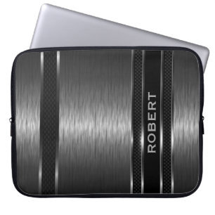Housse Pour Ordinateur Portable Texture aspect aluminium brossé noir