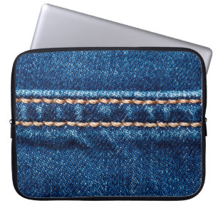 Housse Pour Ordinateur Portable Texture de denim bleu avec couture, Jeans