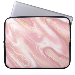 Housse Pour Ordinateur Portable Texture élégante en marbre. Rose or liquide bril