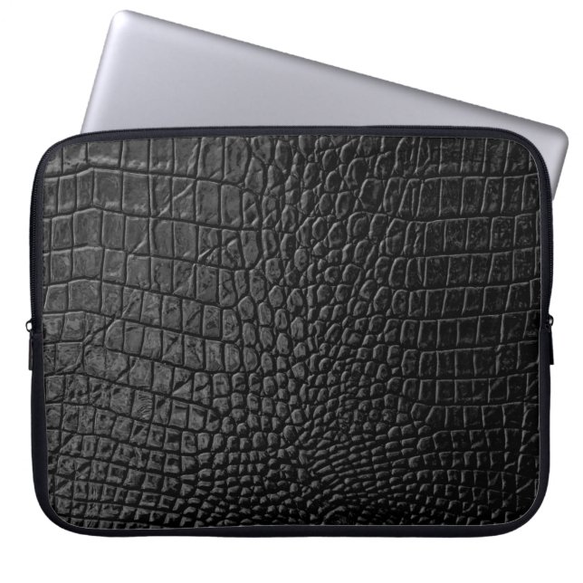 Housse Pour Ordinateur Portable Texture en cuir noir (Devant)