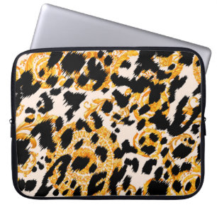 Housse Pour Ordinateur Portable Texture léopard avec motif baroque or