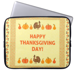 Housse Pour Ordinateur Portable Thanksgiving : retro brodée carte design.