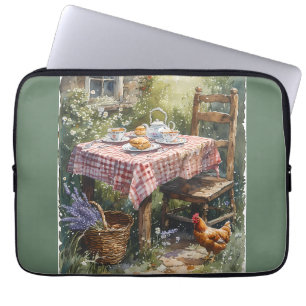 Housse Pour Ordinateur Portable Thé matinal dans un jardin de cottage aquarelle