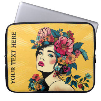 Housse Pour Ordinateur Portable Tirage artistique de femmes avec couronne de fleur