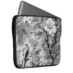 Housse Pour Ordinateur Portable Toile de Fleur en noir et argent