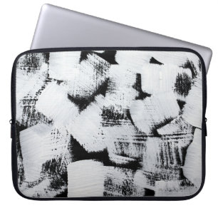 Housse Pour Ordinateur Portable Toile peinte abstraite noir blanc.