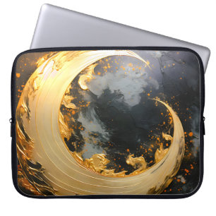 Housse Pour Ordinateur Portable Tourbillon Abstrait Or Noir Lune Moderne
