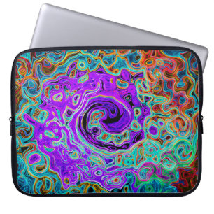 Housse Pour Ordinateur Portable Tourbillon liquide abstrait rétro coloré violet