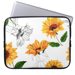 Housse Pour Ordinateur Portable Tournesols dessinés à la main : motif jaune vif.