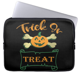Housse Pour Ordinateur Portable Tracer ou traiter les os croisés citrouille Hallow