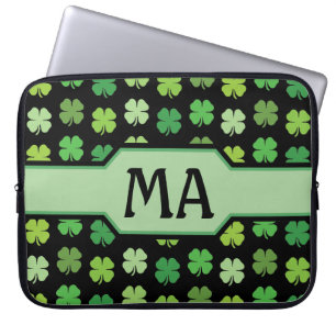 Housse Pour Ordinateur Portable Trèfles verts avec initiales monogramme