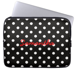 Housse Pour Ordinateur Portable Très mignon noir blanc Polka Motif Monogramme