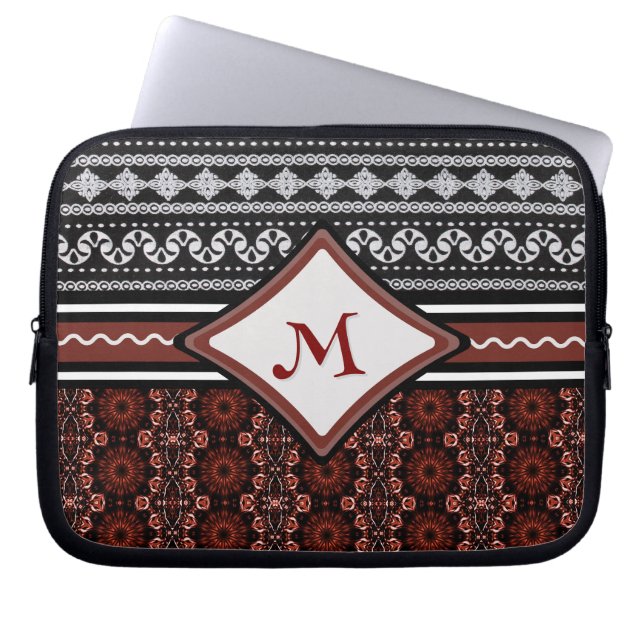 Housse Pour Ordinateur Portable Tribal Abstrait noir, blanc et rouge (Devant)