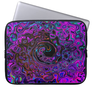 Housse Pour Ordinateur Portable Trippy Black et Magenta Retro Liquid Swirl